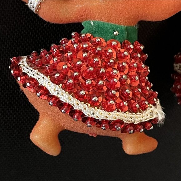 Vtg 1974 Walco Mr & Mrs Santa Claus Sequin Beaded Push Pin Ornaments Flocked MCM - Picture 12 of 16